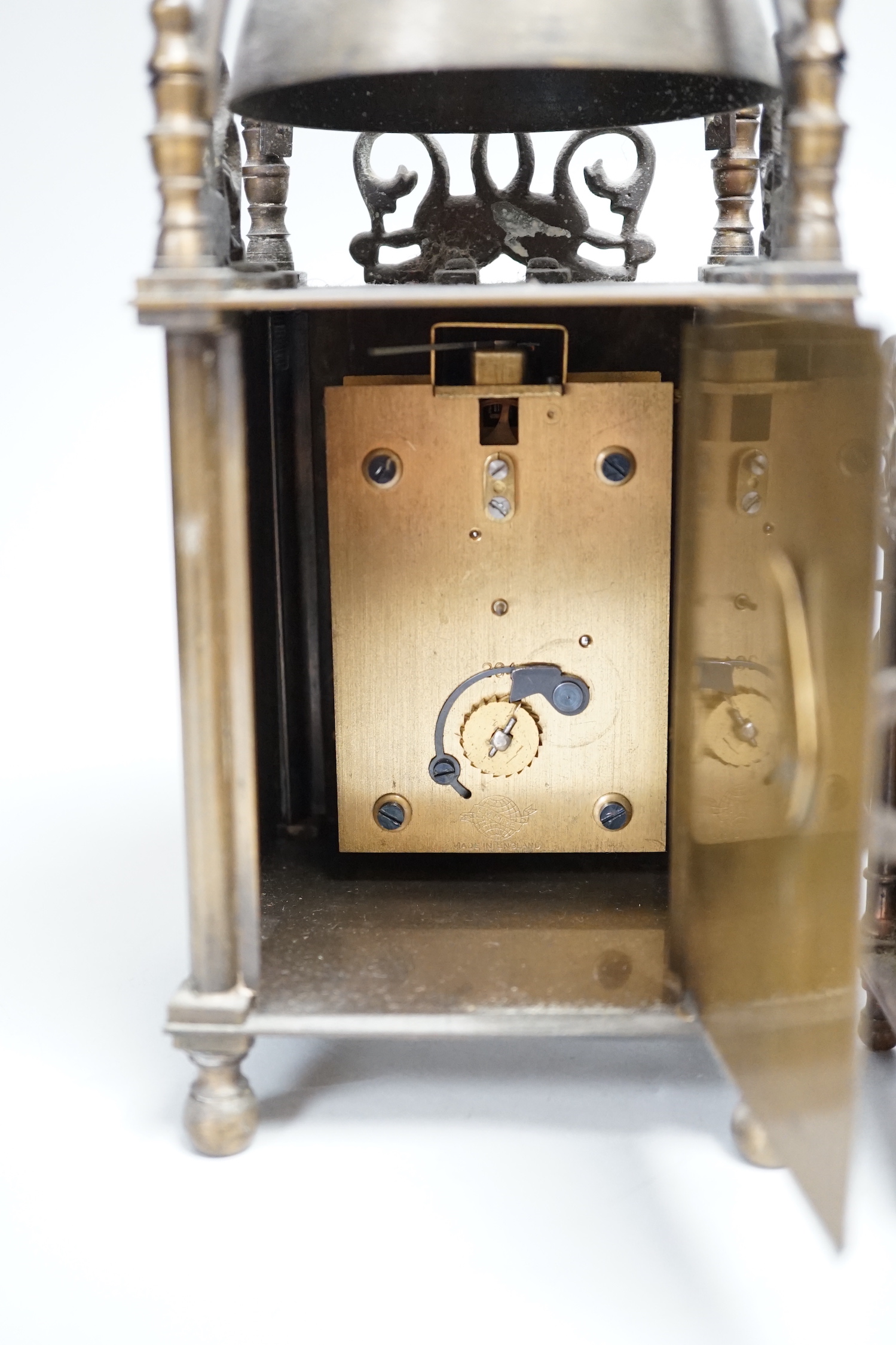 Two reproduction brass lantern clocks, tallest 24cm high